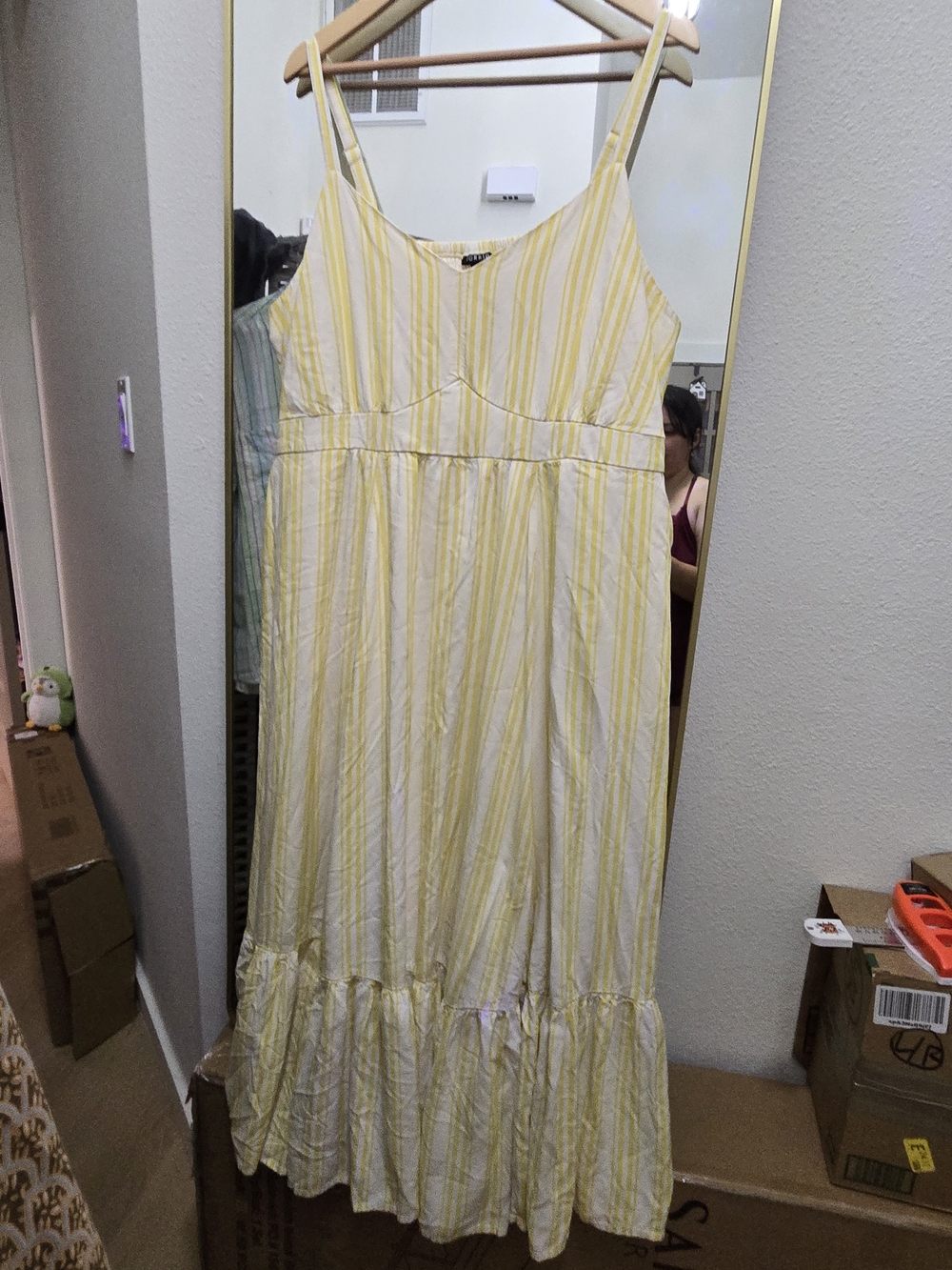 Torrid Yellow & White Striped Smocked Midi Sundress Size 2